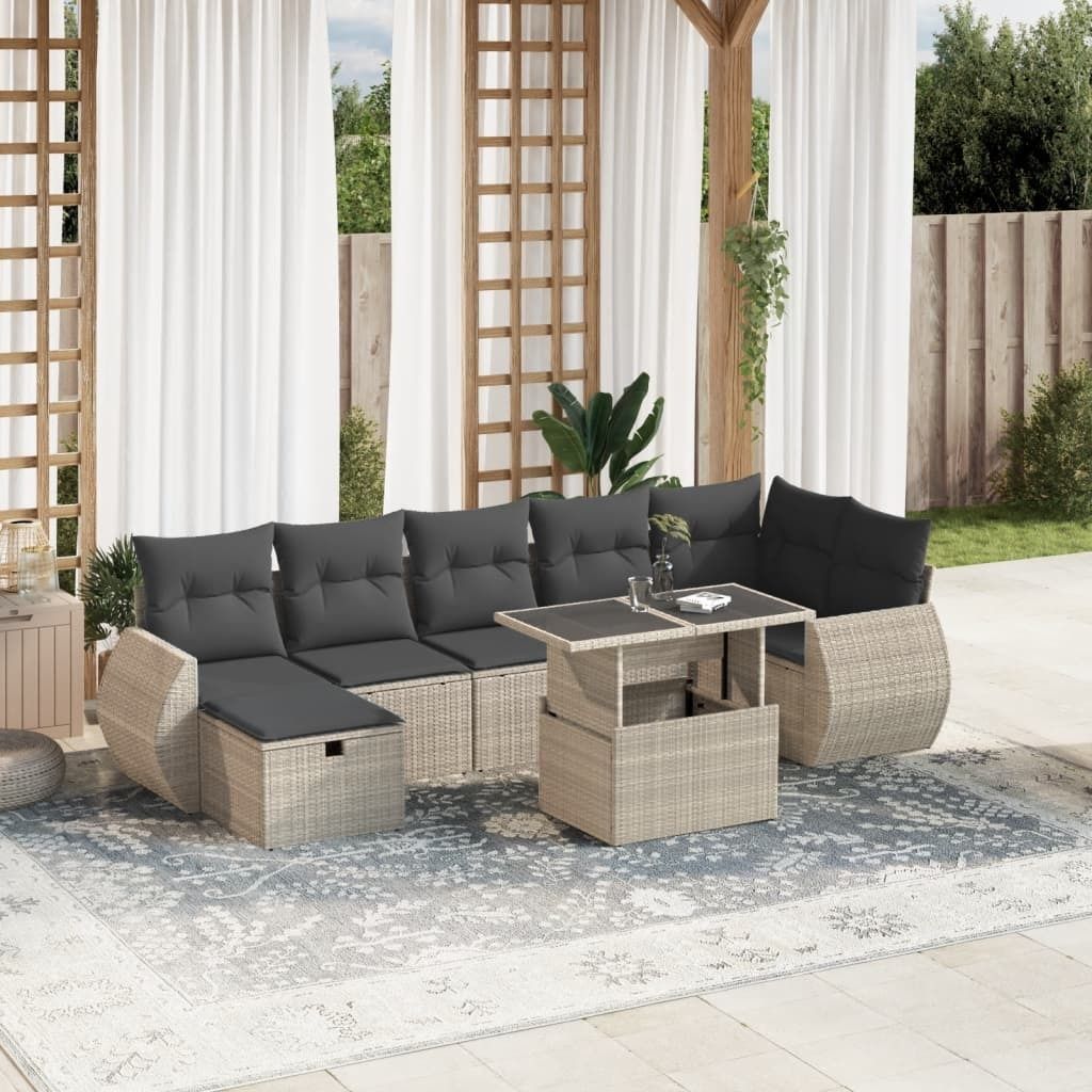 Maison Exclusive - 8-tlg. Garten-Sofagarnitur mit Kissen Hellgrau Poly Rattan