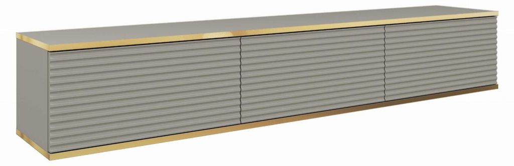Hängendes TV-Lowboard MELI 175 cm Grau Gold Fernsehschrank mit 3 Klappen, Wohnzimmer, TV-schrank, Medienmöbel
