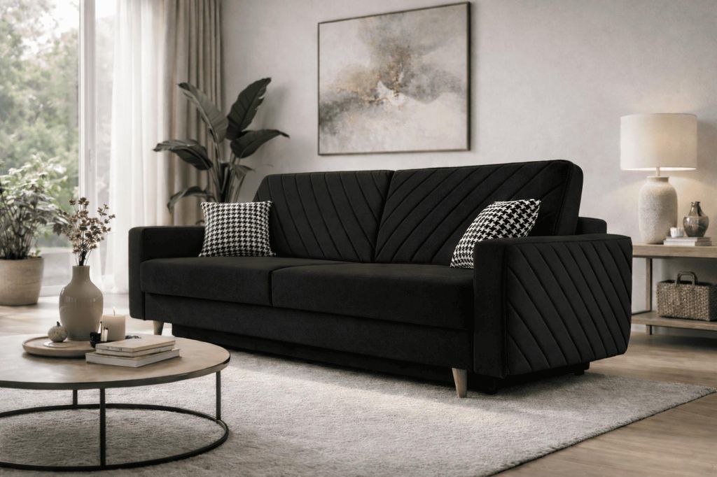 MOEBLO Schlafsofa CALIFORNIA – Sofa aus Samtstoff Couch für Wohnzimmer Sofagarnitur Polstersofa Wohnlandschaft Velours mit Bettfunktion, Bettkas...