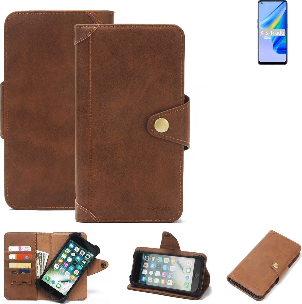 K-S-Trade Handyhülle für Oppo Reno6 Lite Schutz Hülle Walletcase Bookstyle Tasche Case Handytasche Wallet Flipcase Cover PolyurethanBraun (1x)
