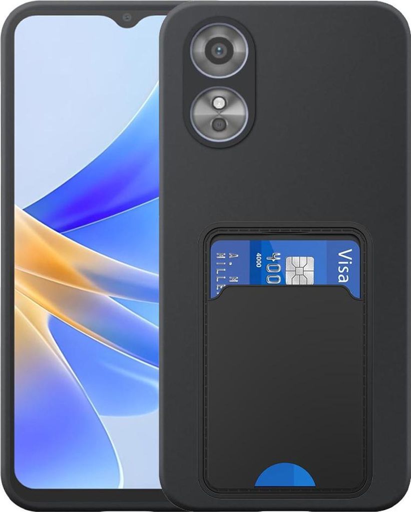Geeignet für Oppo A17 Phone Case mit TPU Kartenhalter - Flexible Back Cover Case Silikon TPU mit Cardslot - Schwarz - Smartphonica
