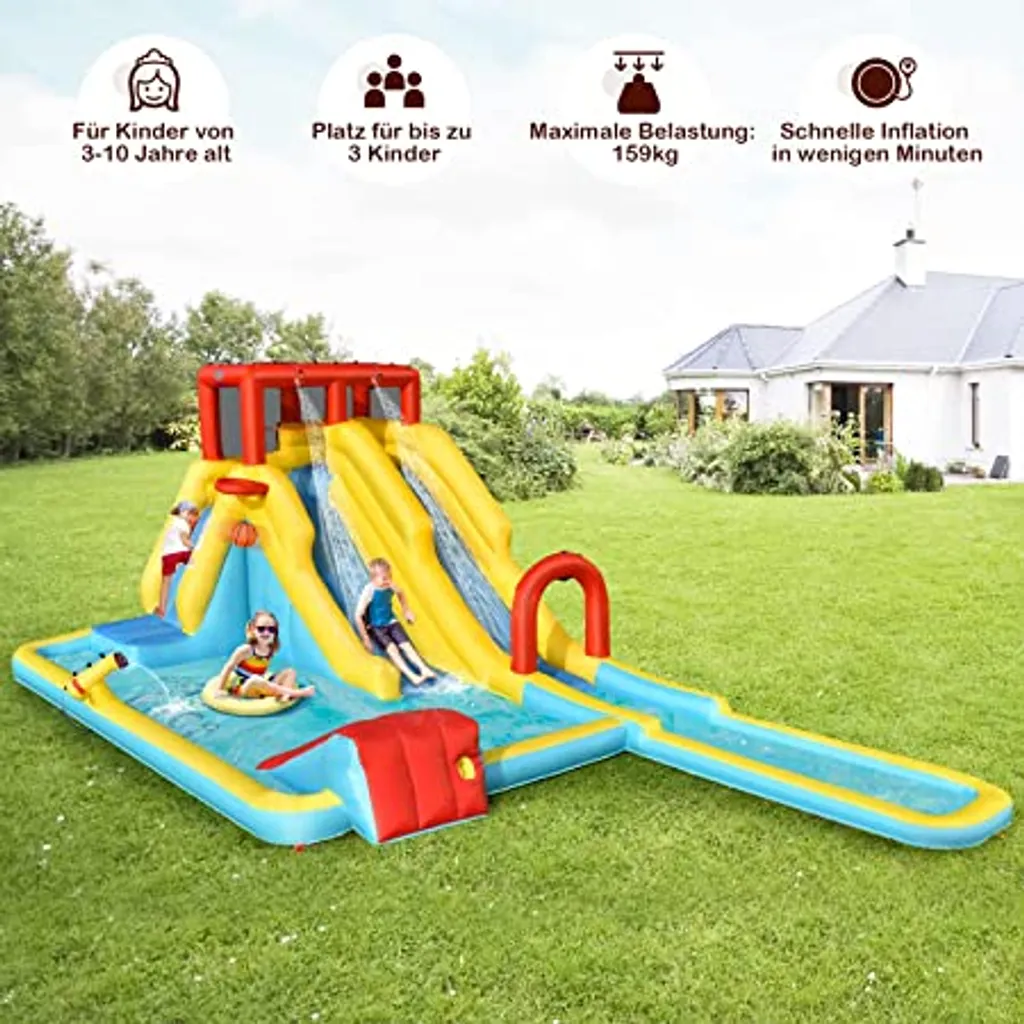GOPLUS Hüpfburg Mit Trampolin & Kletterwand - Aufblasbares Spielhaus Für Drinnen & Draußen