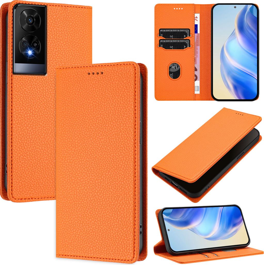 Litchi Leder Handyhülle für TCL 50 XE 5G Wallet Kartenfächer Standfunktion Hülle Orange
