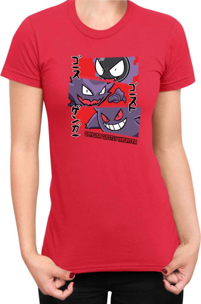 Damen T-Shirt Japan Manga Anime Comics Animation Pokeball Haunter, Lady 2XL / Rot