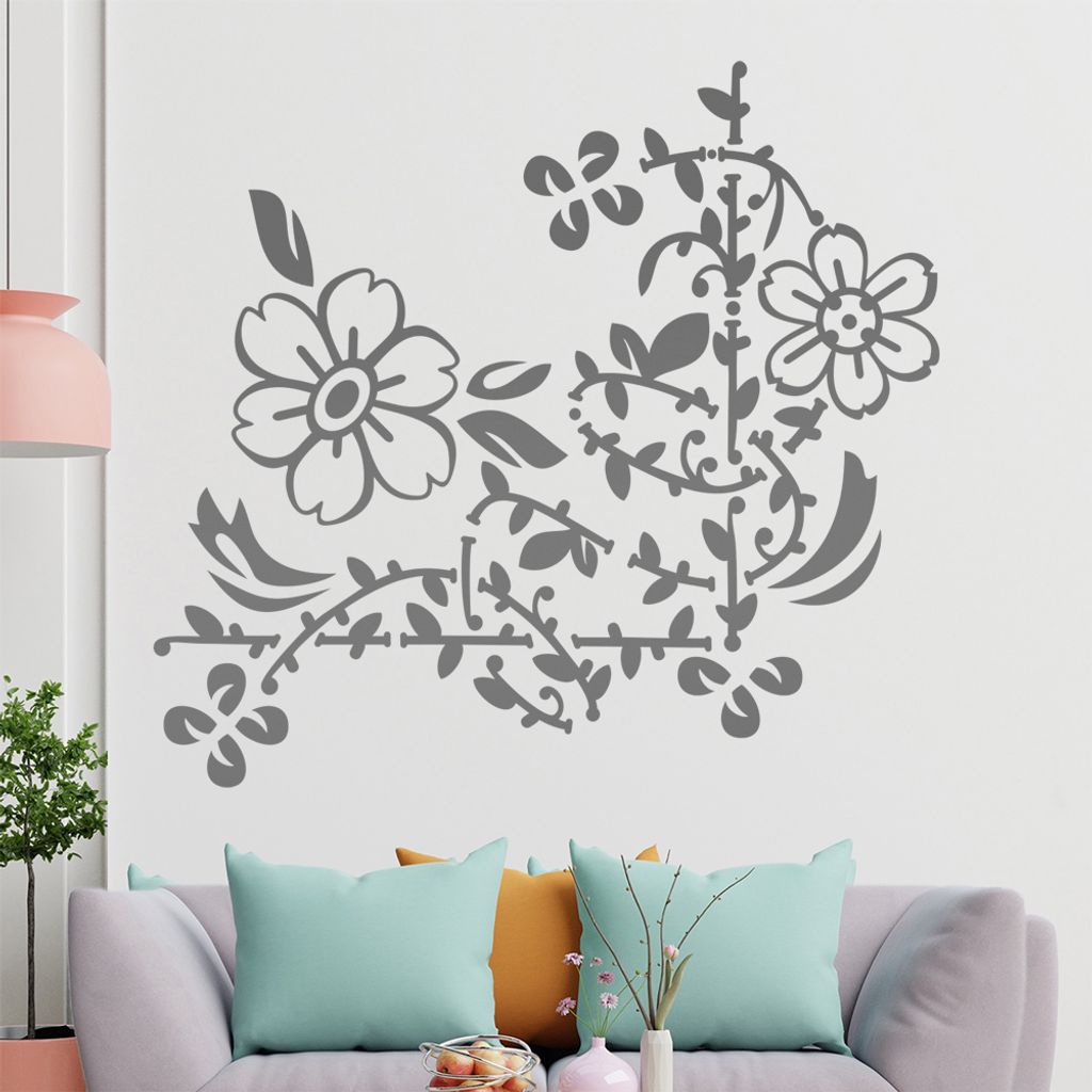 Blumenranke - Linien Wandtattoo in 6 Größen - Wandaufkleber Wall Sticker - Dekoration, Küche, Wohnzimmer, Schlafzimmer, Badezimmer