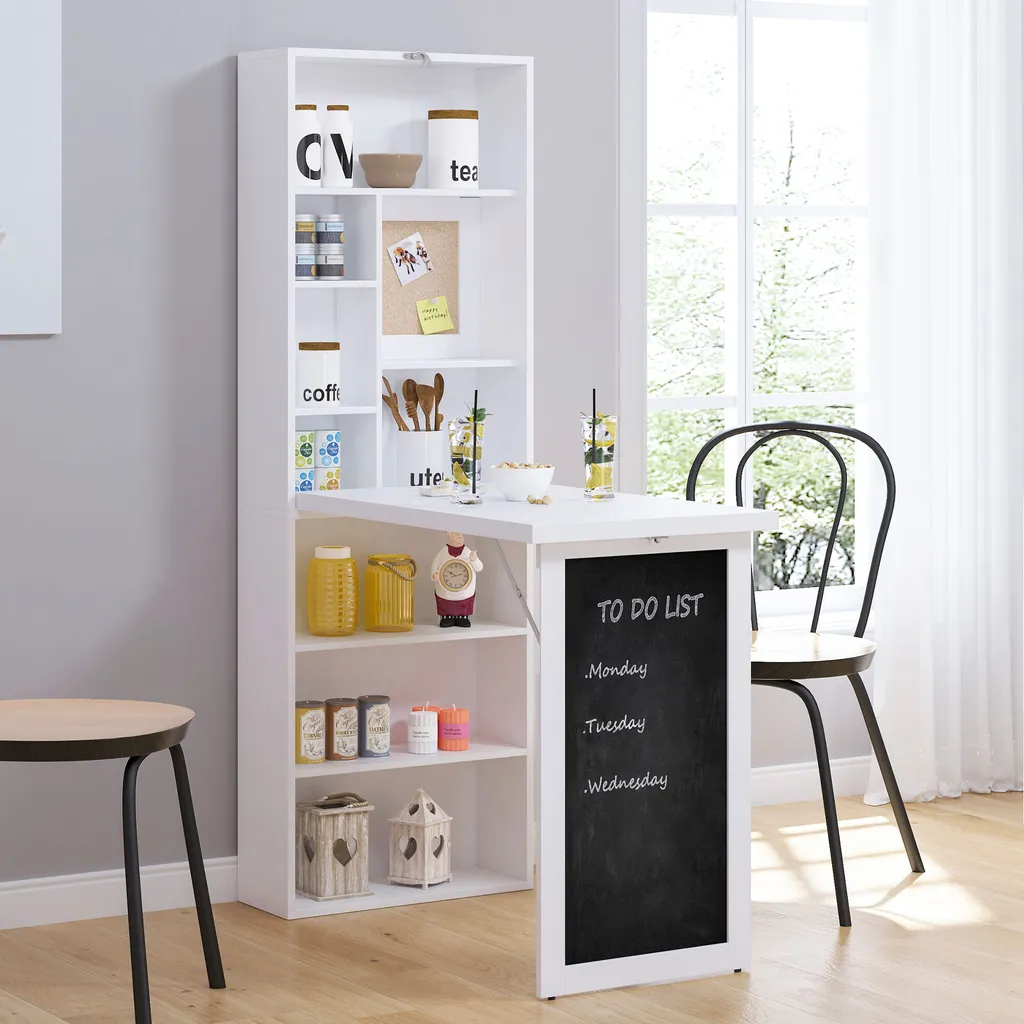 Table murale relevable avec rangement et bureau informatique pliable - 9