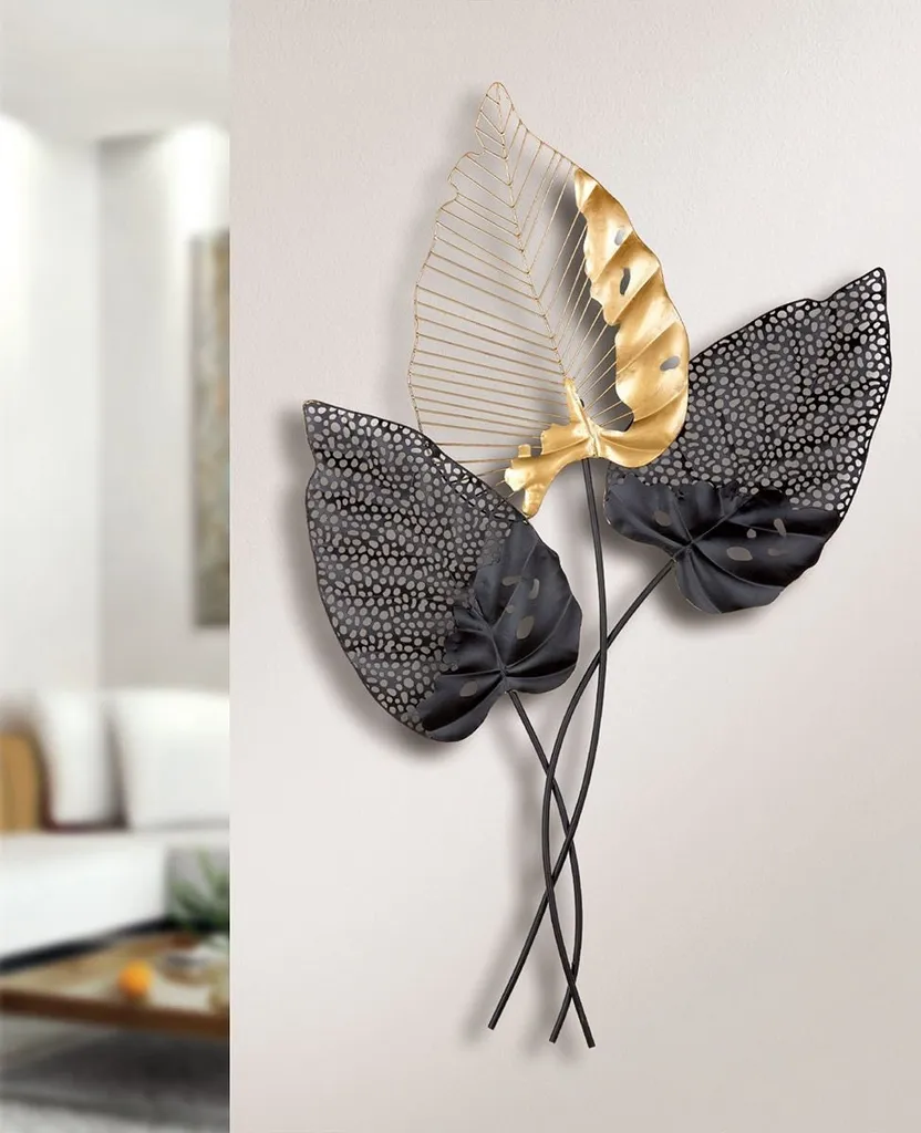 Décoration Murale Santos en Métal Noir 107x65cm - Motif Feuille Géante