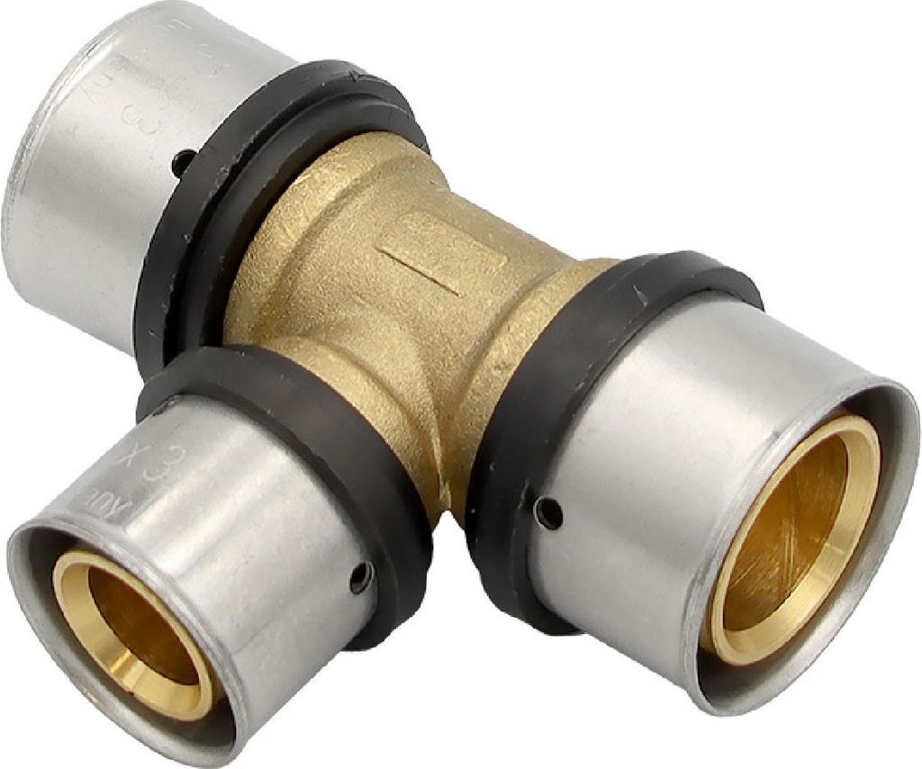 Pressfitting T-Stück 32x3 26x3 32x3 mm TH Kontur Alu-Verbundrohr
