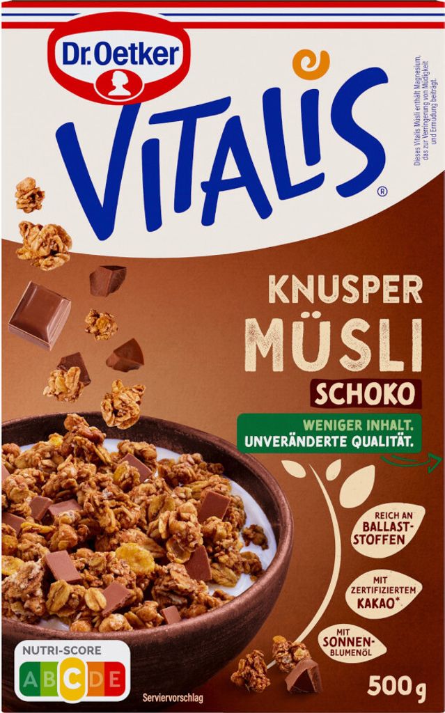 Dr. Oetker Vitalis Knuspermüsli mit Vollmilchschokolade Packung 500g