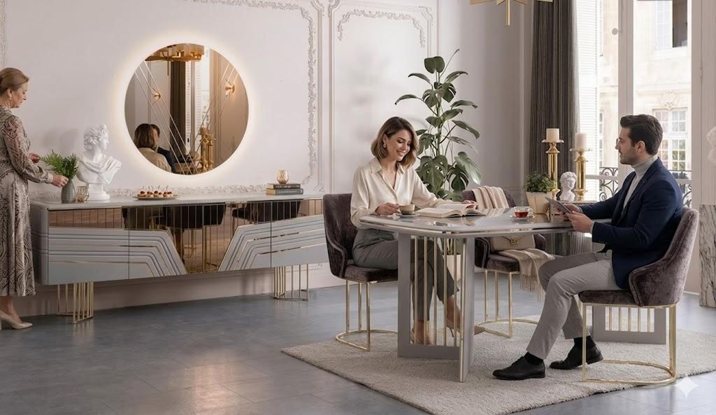 Modernes Sideboard in Weiß & Gold Stilvolle Kommode fürs Wohnzimmer