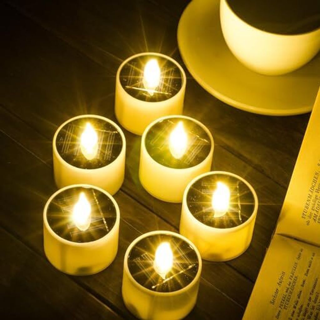 Soulbay Solar Candles Outdoor, 5,8 x 5,1 cm Teellichter im Freien wasserdichte wiederaufladbare flackernde Flammenlicht Sensor Balkon Garten Laternenc