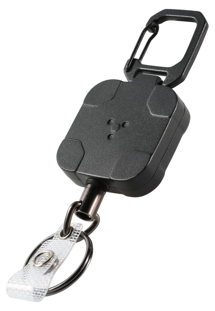 Ausziehbarer Metallschlüsselring, ausziehbarer Karabiner-Ausweishalter, Metall-Ausweishalter mit 80 cm Stahlseil, 226 g Zugfestigkeit (schwarz, 1 ...