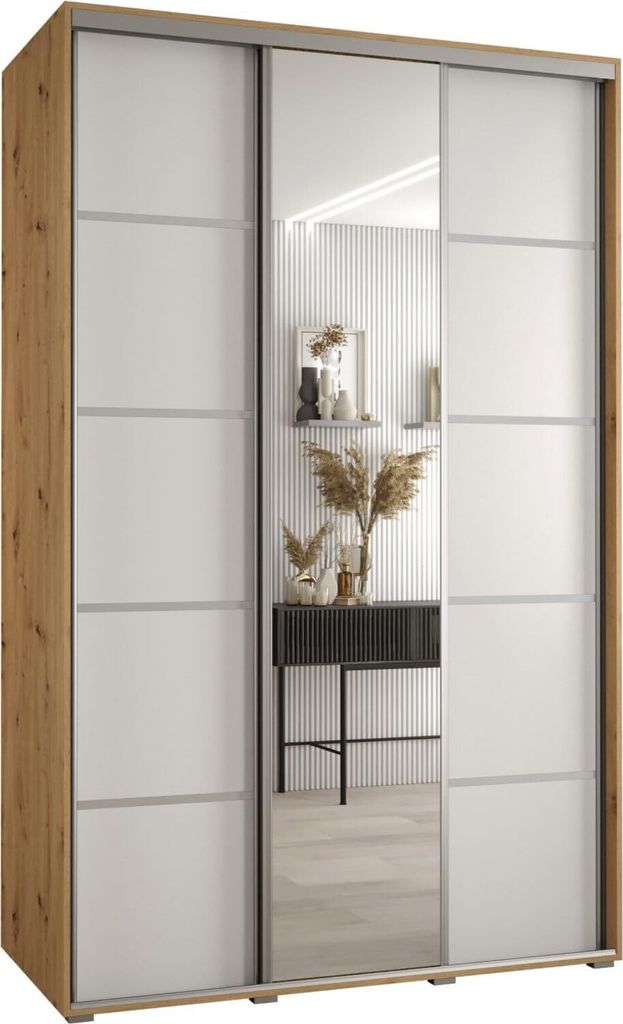 MEBLE KRYSPOL Cannes 5 Schrank mit 3 Schiebetüren - 205,2x160x60 cm - Artisan Weiß Silber