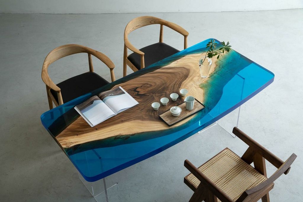 Esstisch Blue River Table Echtes Holz 200x90 Tische Epoxidharz Neu Flusstisch