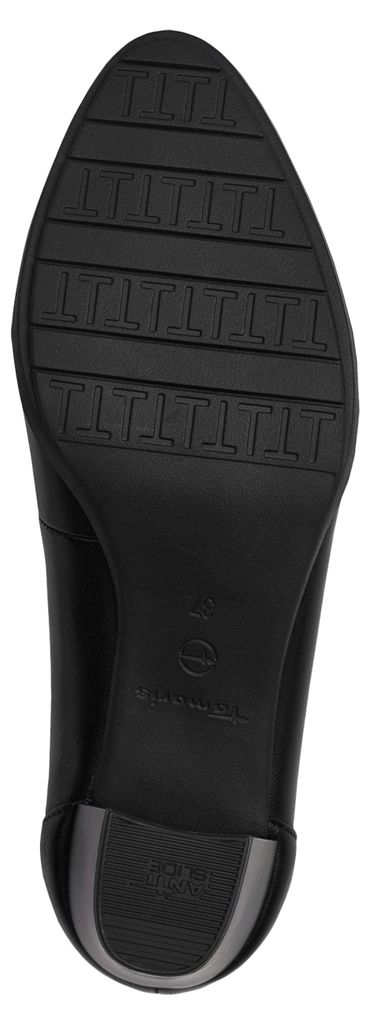 Tamaris Damen Pumps aus Leder weiche Sohle und Absatz in Holzoptik 1-22451-44, Größe:39 EU, Farbe:Schwarz