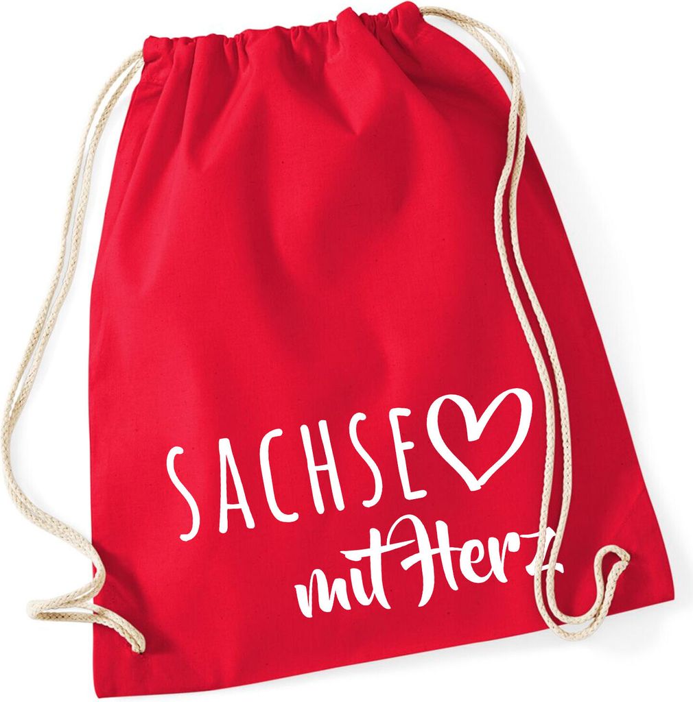 Huuraa Turnbeutel Sachse mit Herz 12 Liter Classic Red Baumwolle Rucksack Geschenkidee