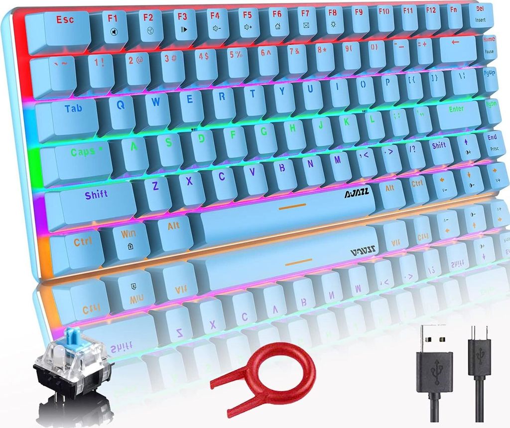 "Hoopond Mechanische Tastatur AK33: Regenbogen-LED-Hintergrundbeleuchtung, USB-Kabel, Gaming-Tastatur, 82 Tasten, Kompakte Mechanische Gaming-Tastatur