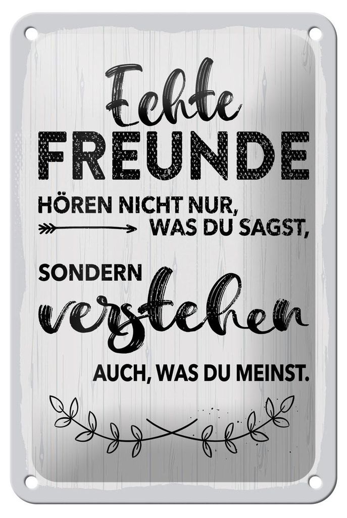 Blechschild Spruch 12x18 cm Echte Freunde hören nicht nur was du sagst Schild