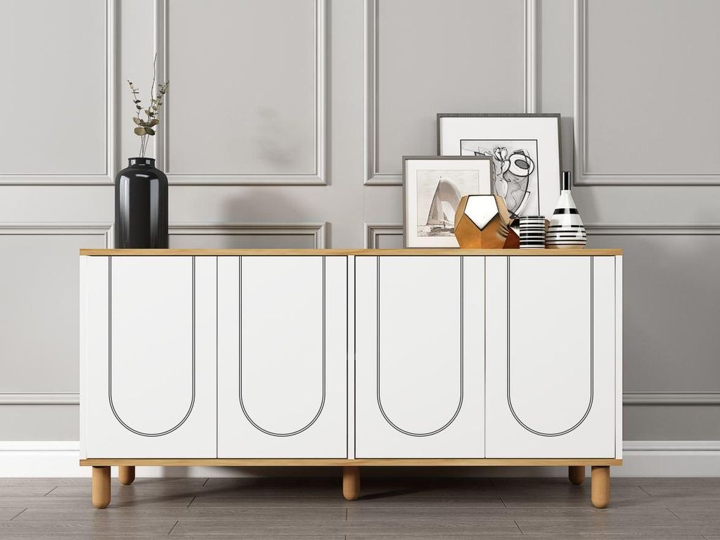 Skye Decor, Elaris - Sapphire Oak, White, Konsole, Saphir-Eiche, 100% MELAMINBESCHICHTETE SPANNPLATTE, 150 x 36 x 73 cm