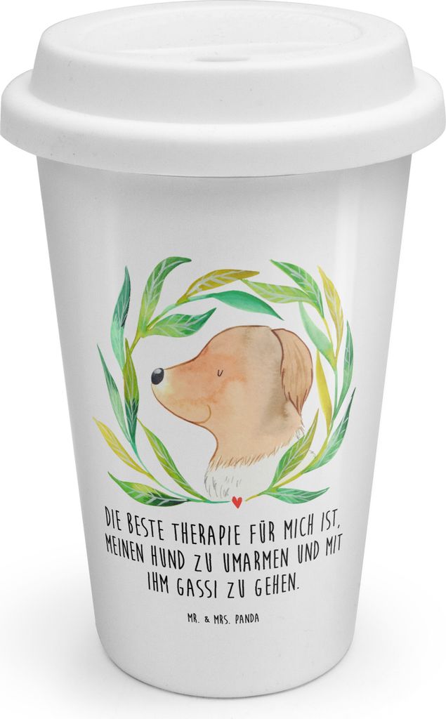 Mr. & Mrs. Panda Thermobecher Hund Blumen - Weiß - Geschenk, Isolierbecher, Umarmen, Kaffeebecher To Go, Hunde, Gassi gehen, Selbsttherapie, Sprü...