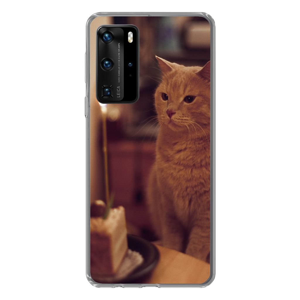 MuchoWow Handyhülle Schutzhülle Hülle für Huawei P40 Pro Katze - Geburtstag - Kerze Silikon Softcase Handy Hülle - Schutz