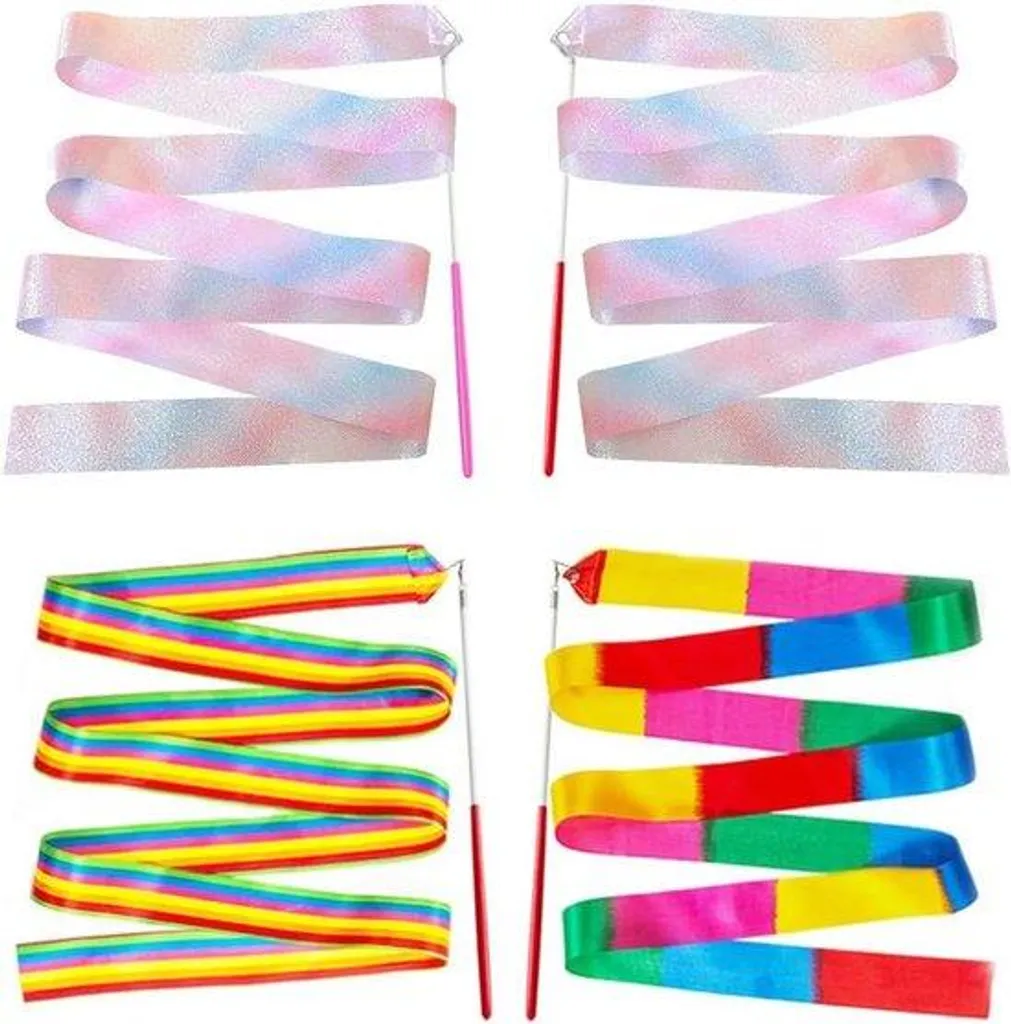 Lot de 4 Rubans de Gymnastique Rythmique Multicolores avec Baguette de 170cm