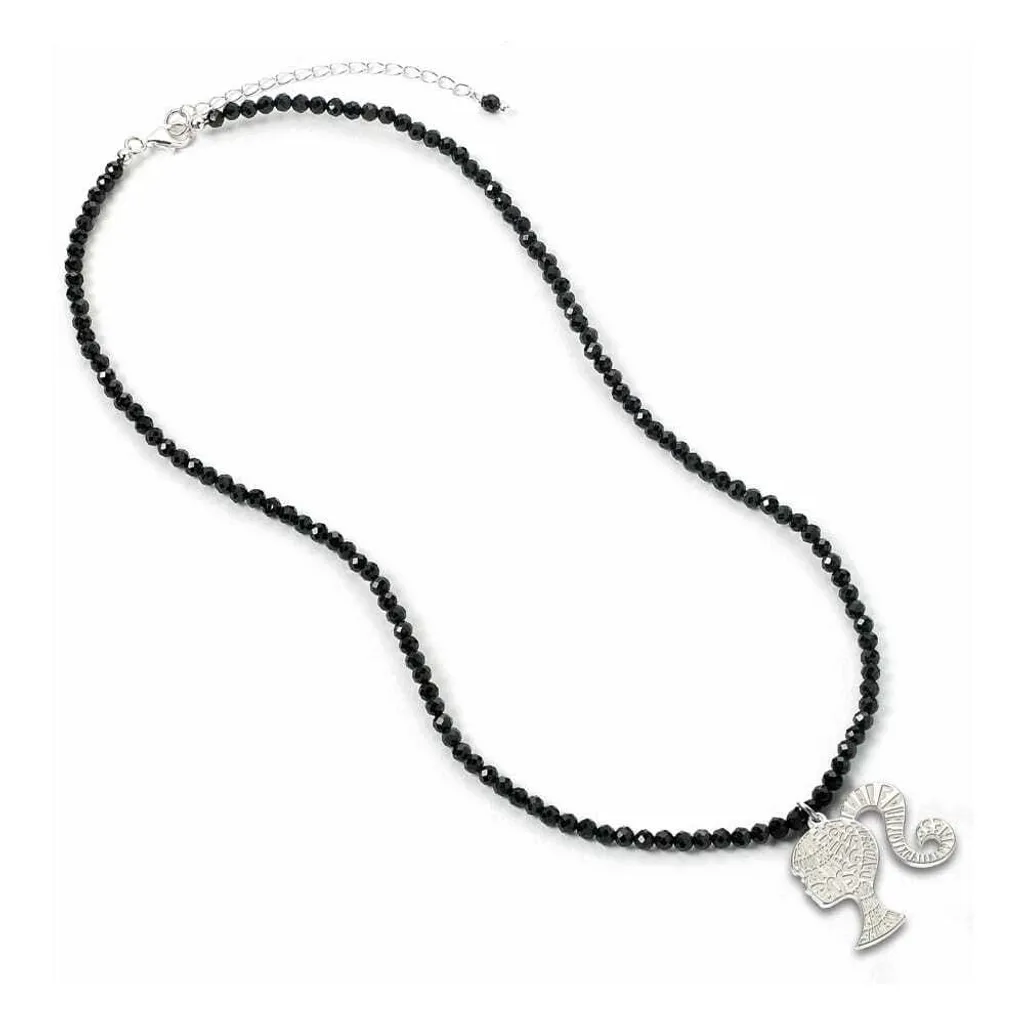 Collier Femme Barbie avec Pendentif Perle Onyx et Silhouette en Argent