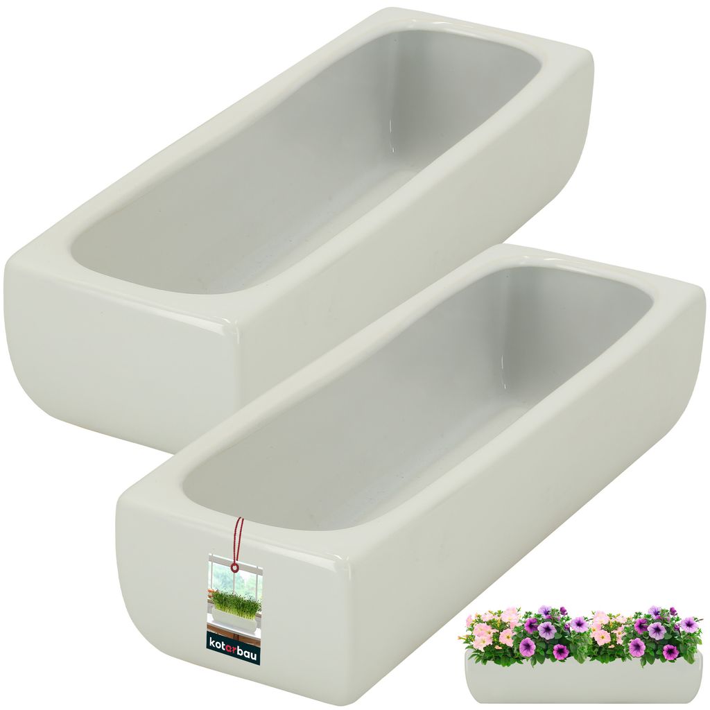 KOTARBAU® 2er Set Keramik Blumentopf länglich innen Weiß Produktbild 