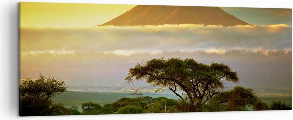 Bild auf Leinwand - Leinwandbild - Safari Tierwelt Berg Kenia - 140x50cm - Wand Bild - Wanddeko - Leinwanddruck - Bilder - Kunstdruck - Wanddekorat...