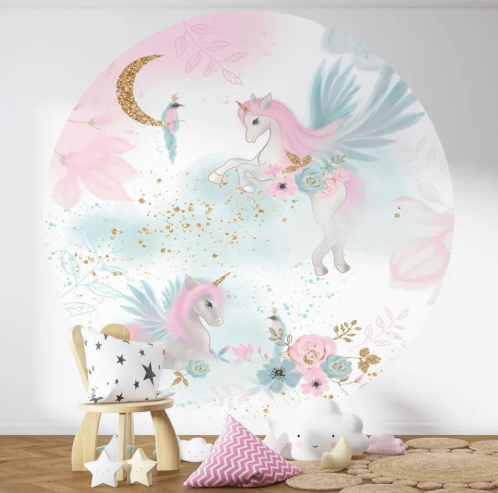 Aménager une chambre de fille avec le papier peint rond Licornes 130