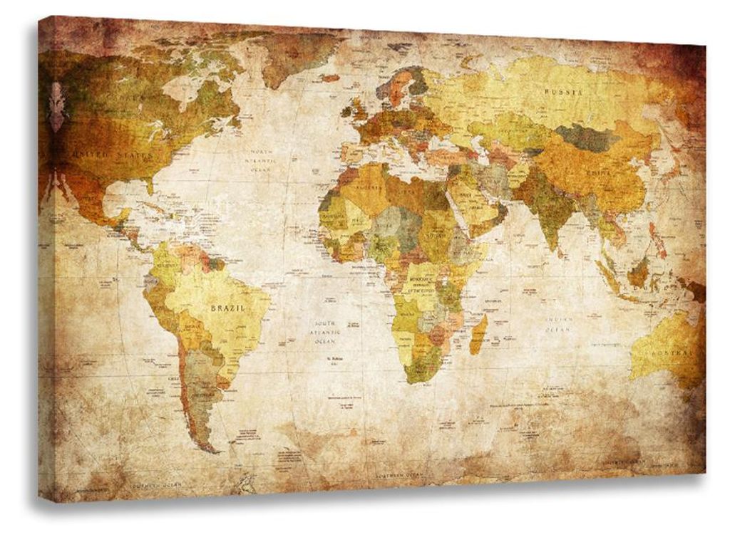 4139 Weltkarte Vintage Leinwandbild 80x60 cm Produktbild 