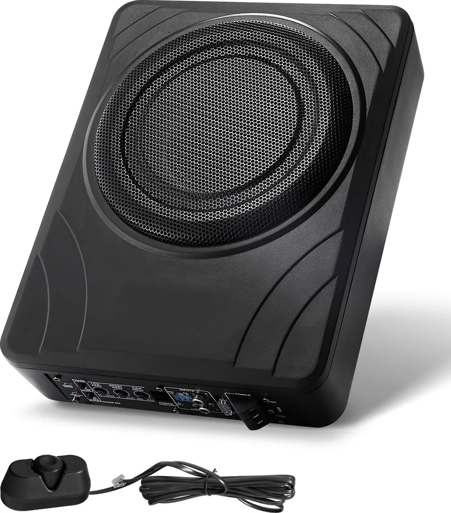 SucceBuy Subwoofer sottosella per auto da 8" 300 W, subwoofer audio attivo sottile per SUV, auto, camion, camper, con amplificatore incorporato, ingresso di livello alto/basso e controllo del volume