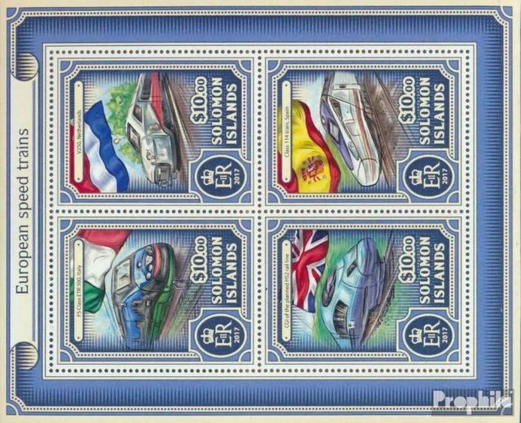 Briefmarken Salomoninseln 2017 Mi 4416-4419 Kleinbogen (kompl. Ausg.) postfrisch Europäische Schnellzüge