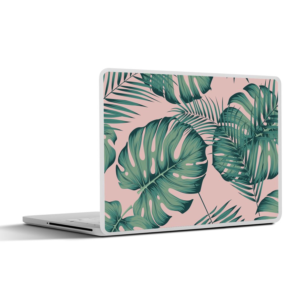 MuchoWow Laptop Aufkleber Sticker Cover Blätter - Rosa - Muster - Mädchen - Kinder - Grün - Kind 40x30 cm - Laptop Dekoration - Selbstklebend