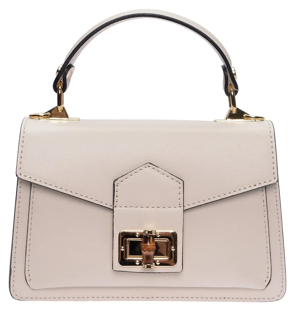 Sac à main en cuir beige Roberta M RM 3164 avec finitions dorées