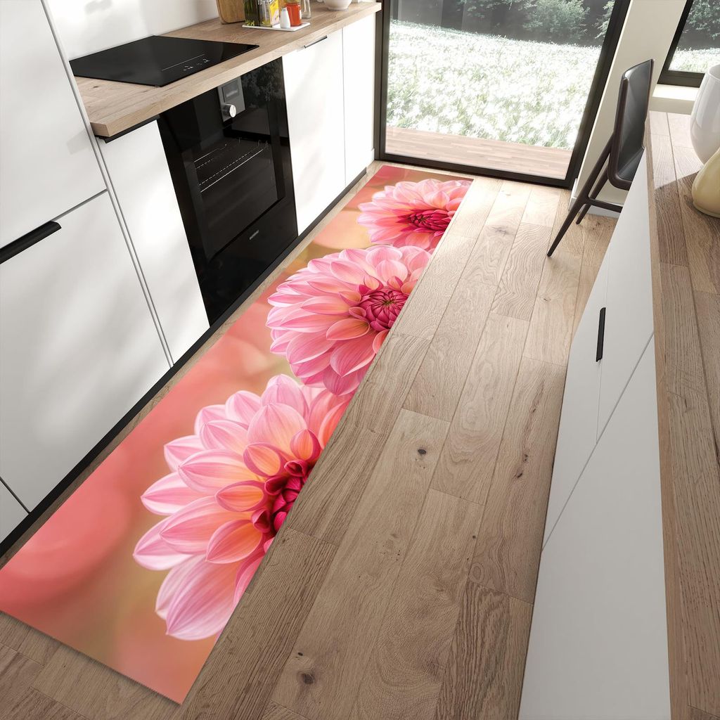 Küchenteppich 60x300cm rutschfest & abwischbar PVC Läufer - Drei Blumenblüten