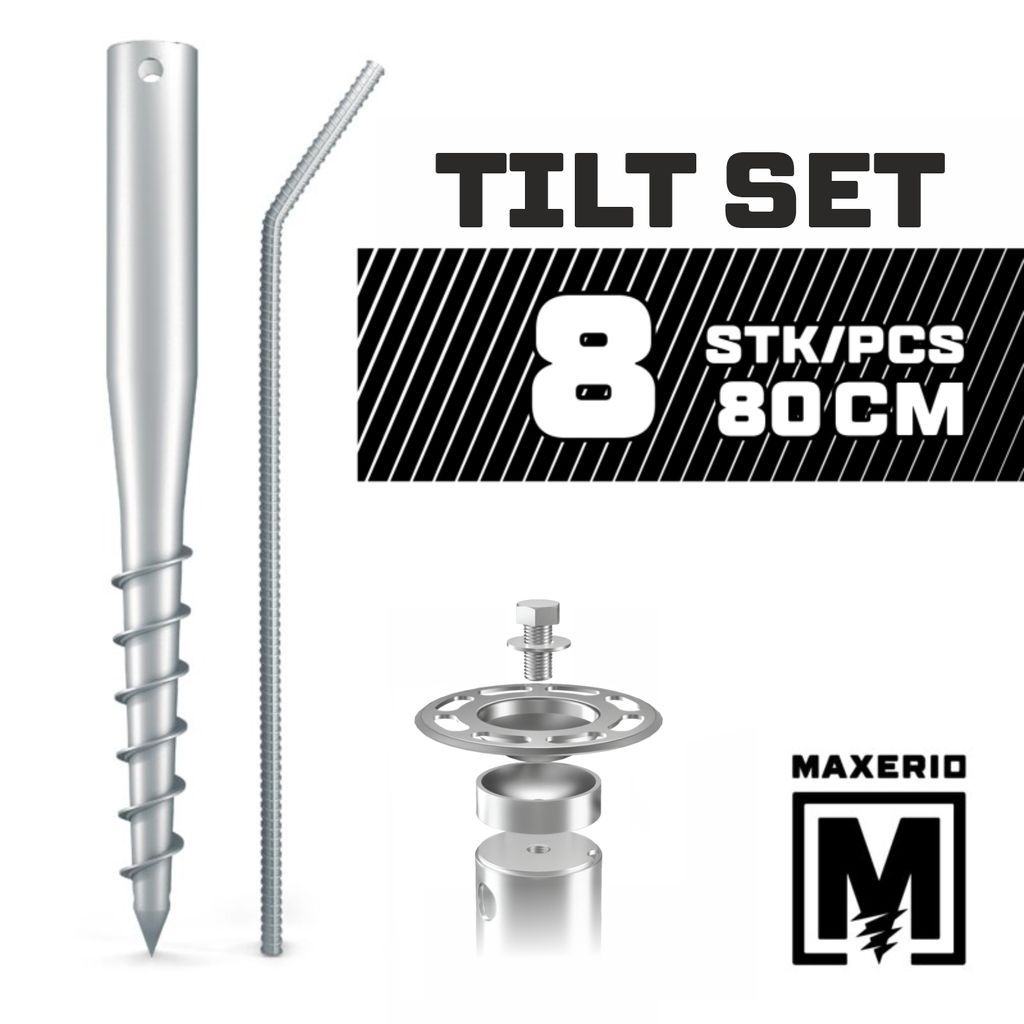 MAXERIO 80 cm 8er TILT-Set Schraubfundamente Ø 60 x 2; M12
