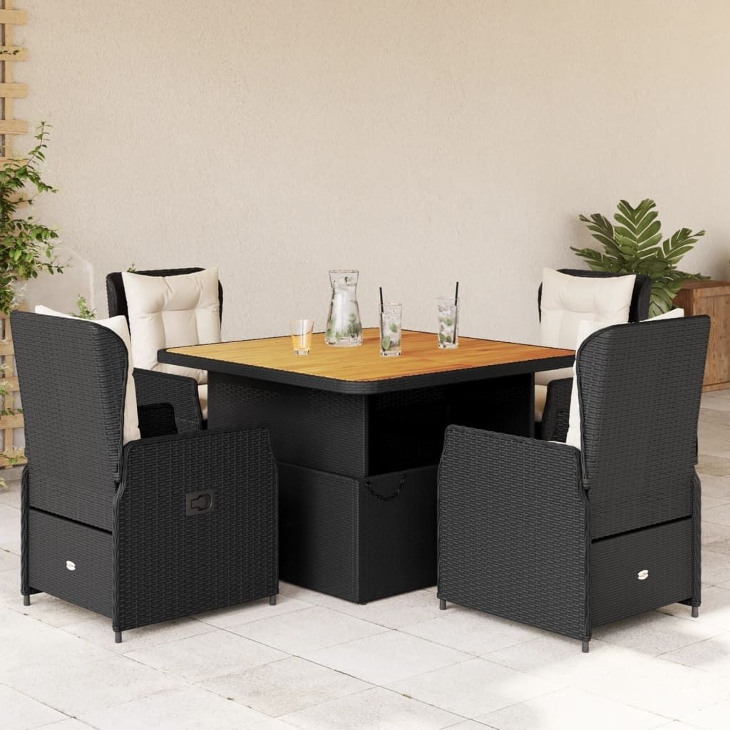 Maison Exclusive - 5-tlg. Garten-Essgruppe mit Kissen Schwarz Poly Rattan