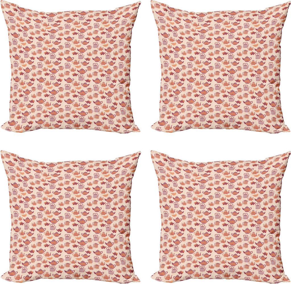 ABAKUHAUS Jahrgang Kissenbezug Set (4 Stück), Tee-Party-Cup Töpfe, Moderner Doppelseitiger Digitaldruck, 50 cm x 50 cm, Mehrfarbig