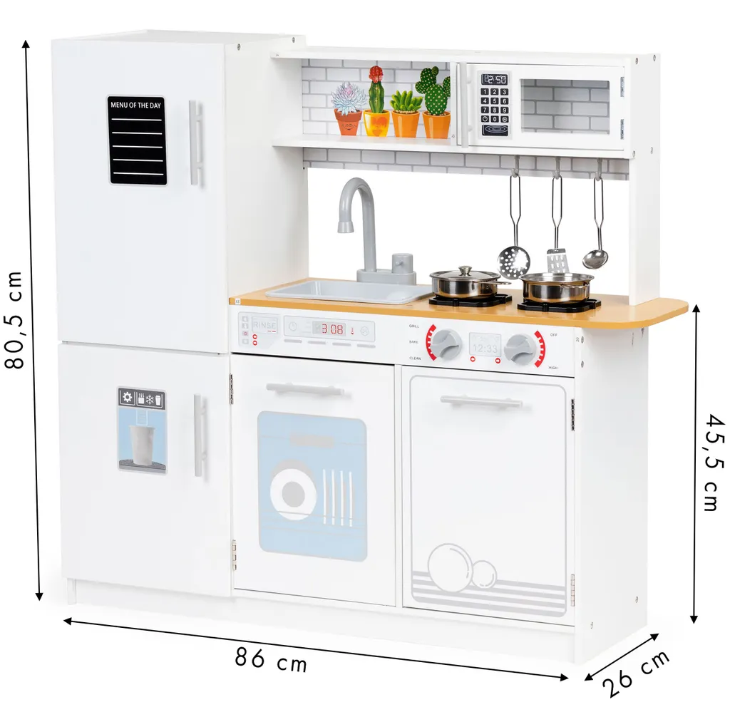 Cuisine bois enfant lumineuse LED interactive avec batterie de cuisine