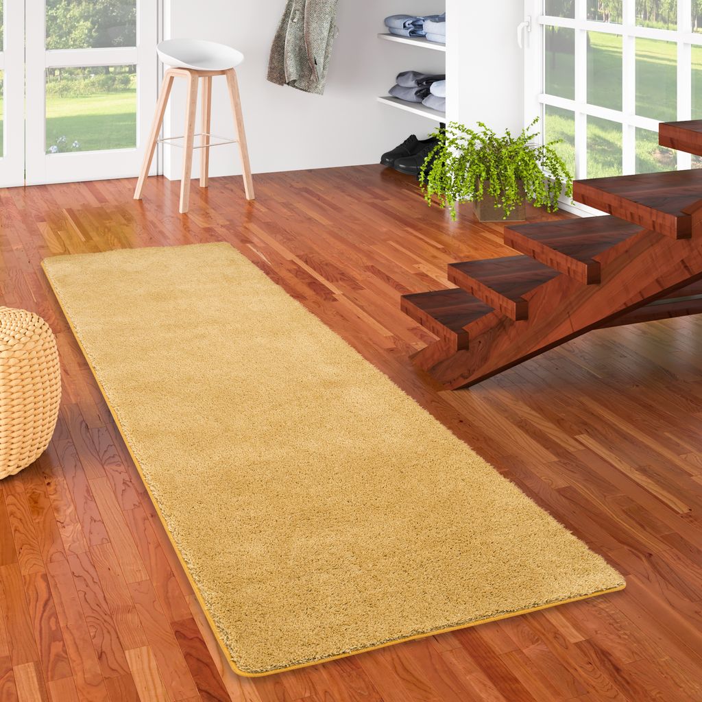 Hochflor Shaggy Läufer Teppich Palace Curry, Größe:80x200 cm