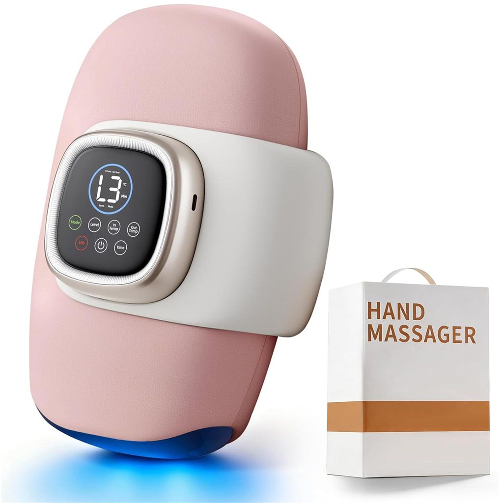 Intelligentes Handmassagegerät Lichttherapie Luftdruck Handgelenk Shiatsu Kneten Finger Acupoint Warme Hand Massage Gerät Rosa