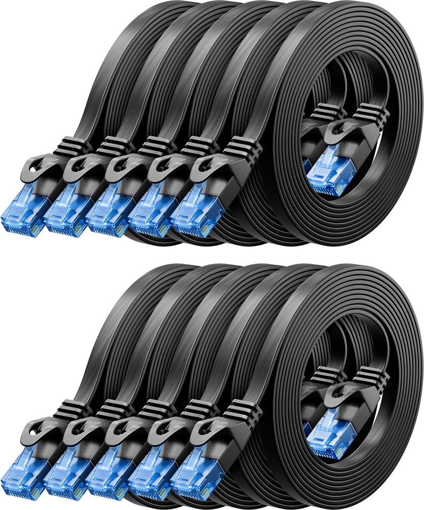 deleyCON 10x 1m CAT6 Flaches Netzwerkkabel 1,5mm Flachbandkabel U-UTP RJ45 - UUTP Patchkabel für DSL LAN Switch Router Modem Repeater Patchpanel -...