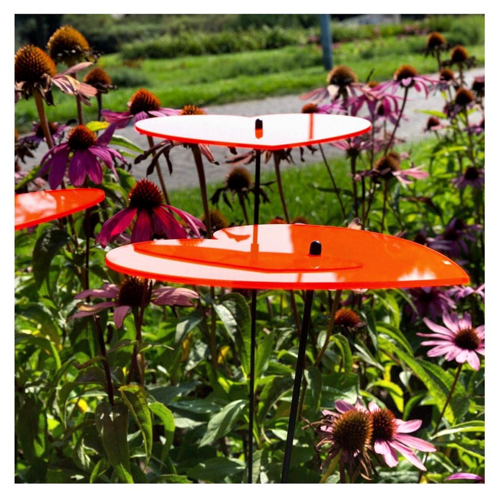 Sonnenfänger Herzen in ORANGE, 3 Stück mit 10 cm Durchmesser im Set + 35 cm Schwingstäbe