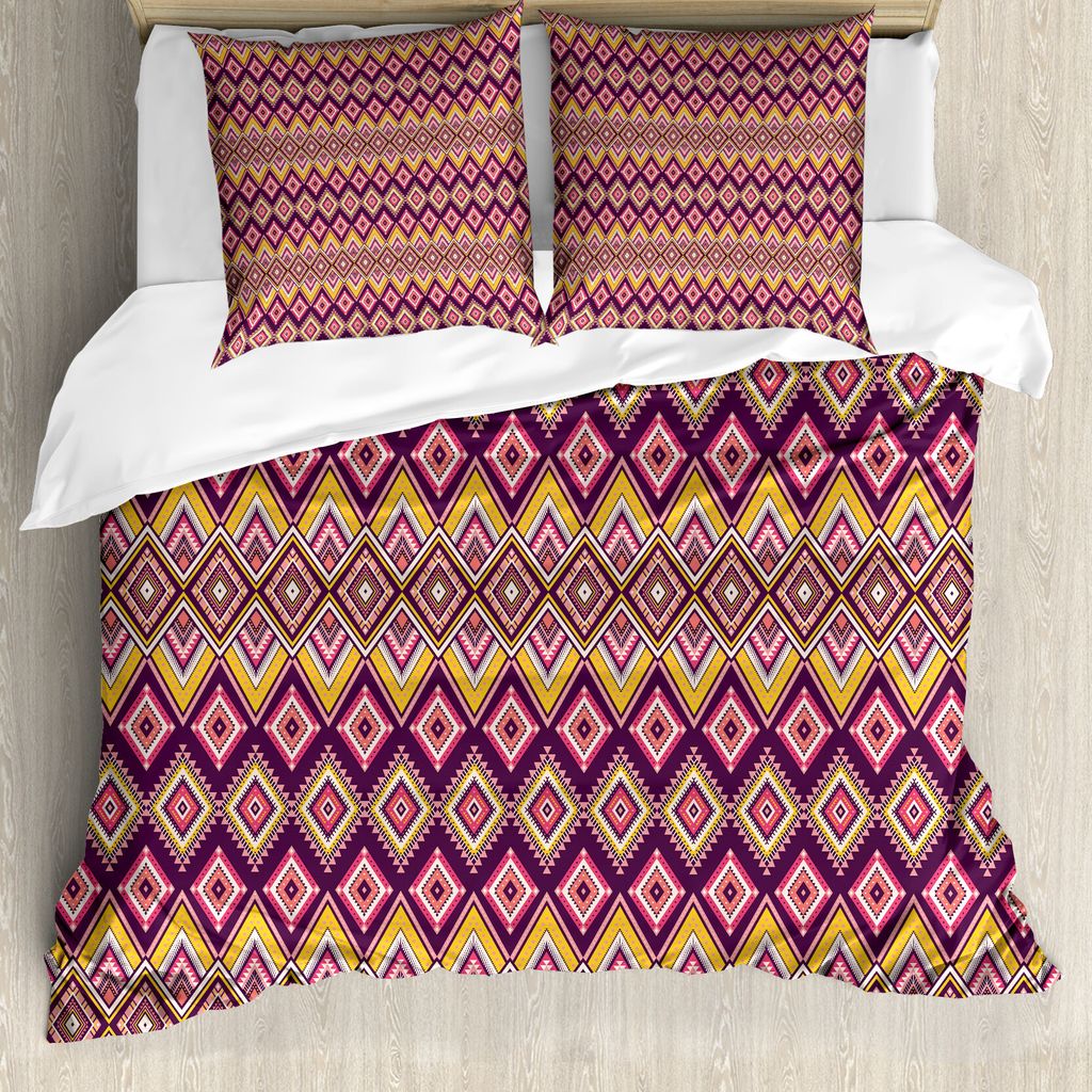 ABAKUHAUS aztekisch Bettbezug Set für Einzelbetten, Gebürtige Muster Rhombus Wie, Milbensicher Allergiker geeignet mit Kissenbezug, 155 cm x 220 ...