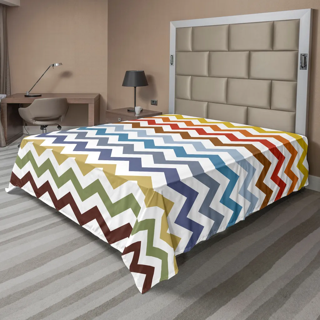 Drap plat ABAKUHAUS à motif zigzag rétro multicolore coton 266x260 cm