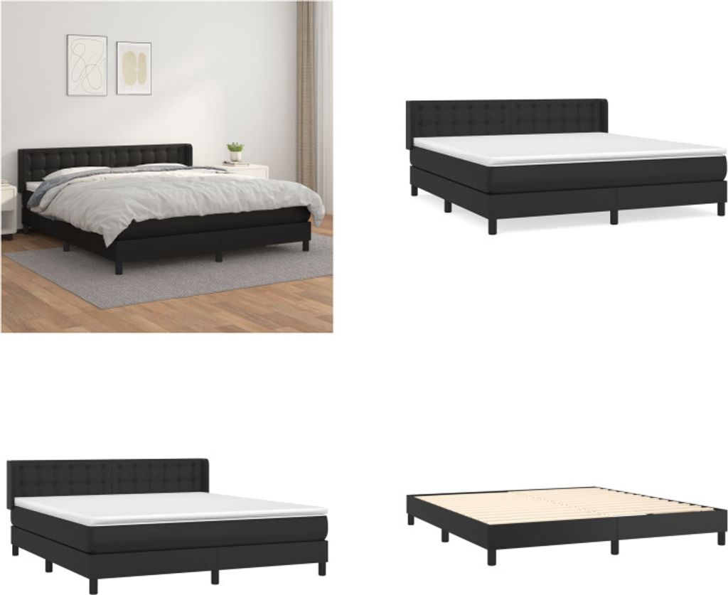vidaXL Boxspringbett mit Matratze Schwarz 160x200 cm Kunstleder - Boxspringbett - Boxspringbetten - Bett - Schlafzimmermöbel
