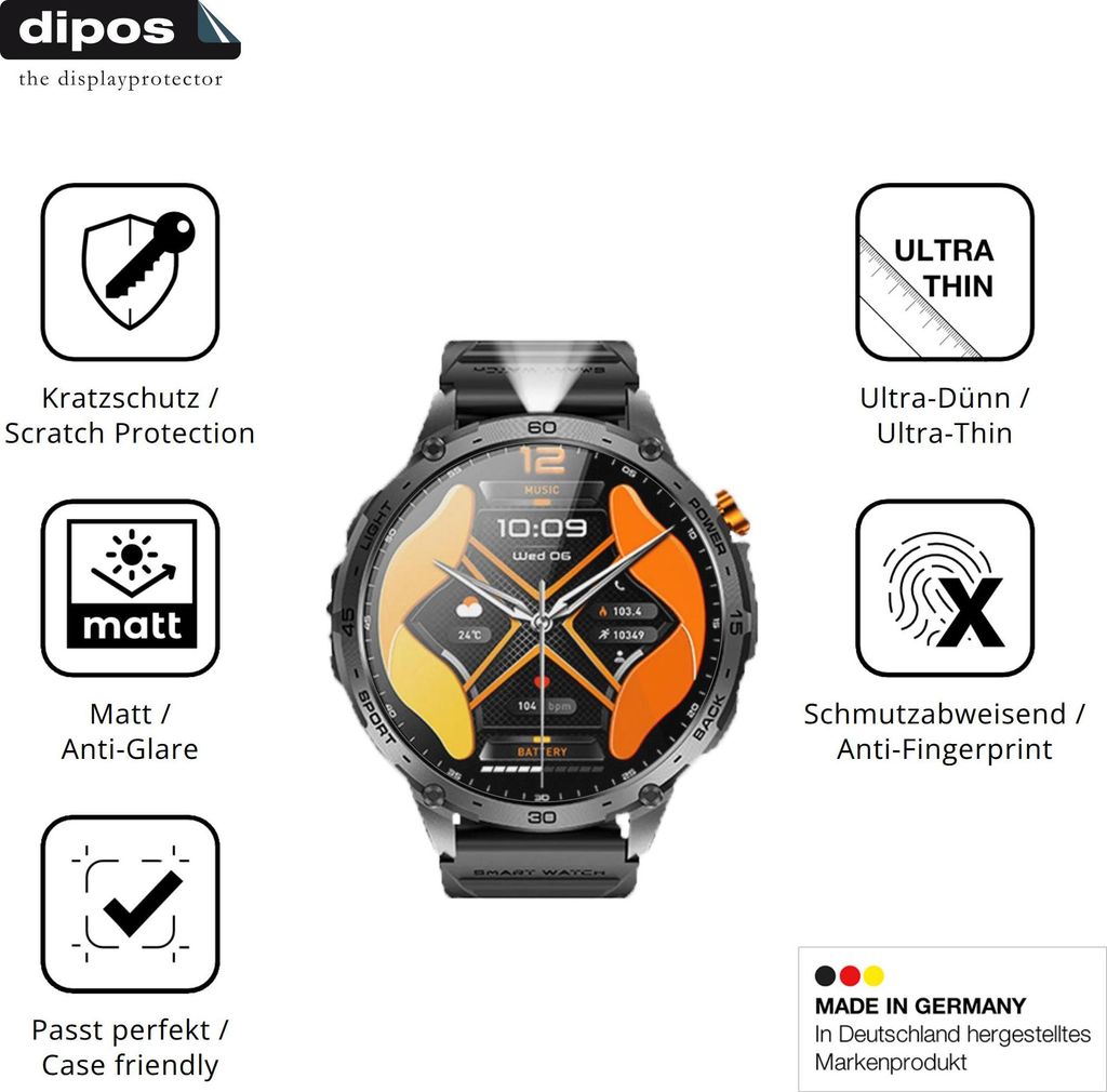 6x Schutzfolie für Stahlgear Zeus 2.0 1.75 Zoll matt Displayschutzfolie Folie Display Schutz dipos