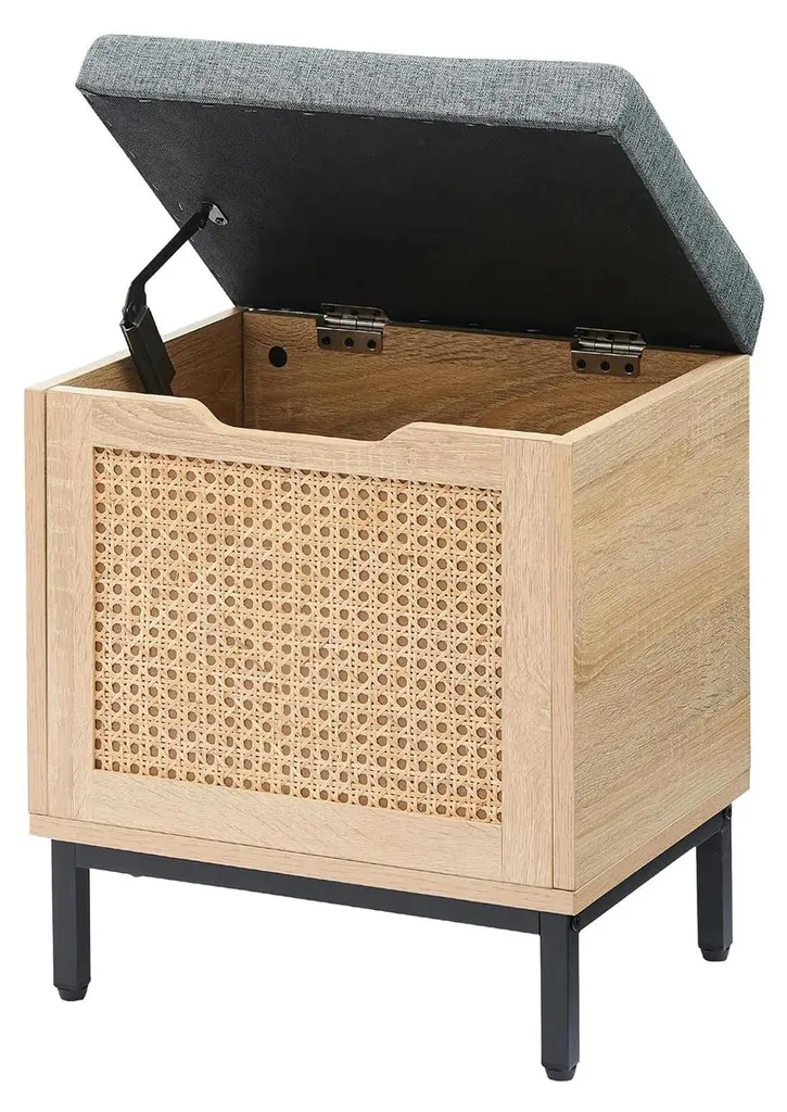 Banc à chaussures en rotin avec rangement et assise rembourrée - 80cm