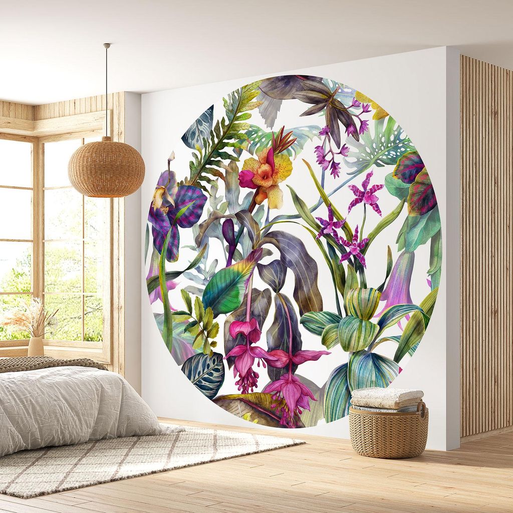 Runde Tapete / Kreis - Lumaléa - Blumenmuster - Premium-Papier 185 g, abwaschbar - Durchmesser 130 cm